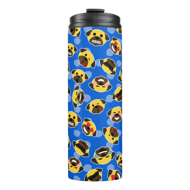 Pug Emoticons (Emojis) Pattern Love Laugh Kiss Thermal Tumbler (Front)