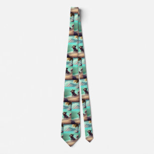 Pug enjoying on beach painting art  tie