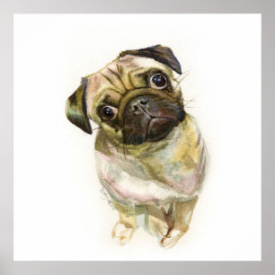 Pug Face Art Print   Cute Pug Dog