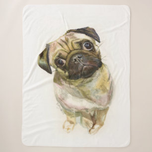 Pug Face Art Print Cute Pug Dog Sherpa Blanket