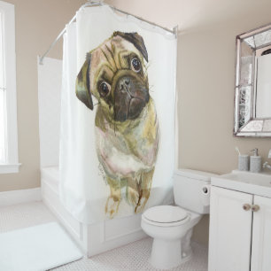 Pug Face Art Print Cute Pug Dog Shower Curtain