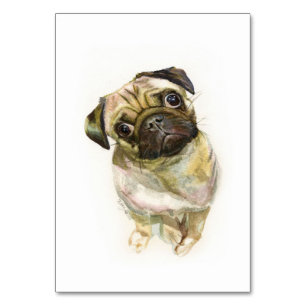 Pug Face Art Print Cute Pug Dog Table Number