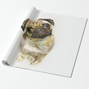 Pug Face Art Print Cute Pug Dog Wrapping Paper