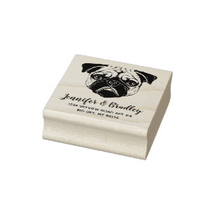 Pug Face Custom Name Return Address Wood Art Stamp