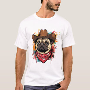Pug face Cute Western cowboy hat & bandana T-Shirt