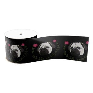 Pug Face, Dog Art Grosgrain Ribbon