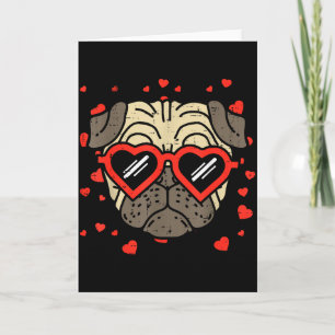 Pug Face Heart Gles Valentines Day Dog Lover Owner Card