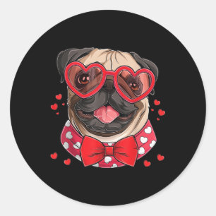 Pug Face Heart Gles Valentines Day Dog Lover Owner Classic Round Sticker