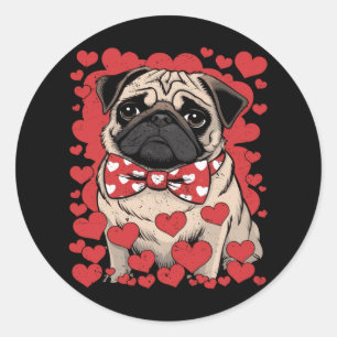 Pug Face Heart Gles Valentines Day Dog Lover Owner Classic Round Sticker