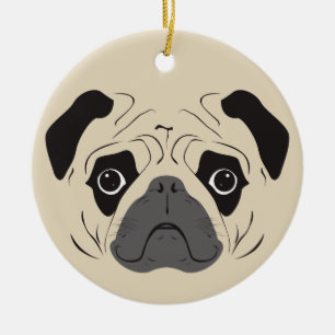 Pug Face Silhouette Ceramic Ornament