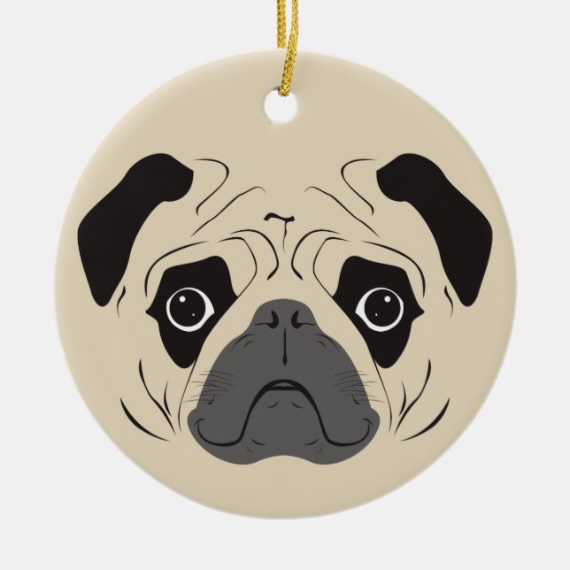 Pug Face Silhouette Ceramic Ornament (Front)
