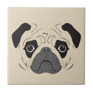 Pug Face Silhouette Ceramic Tile