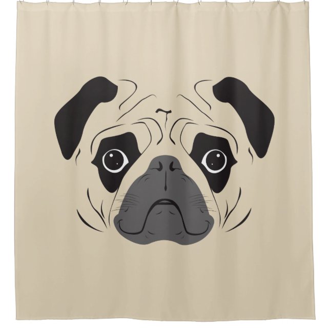 Pug Face Silhouette Shower Curtain (Front)