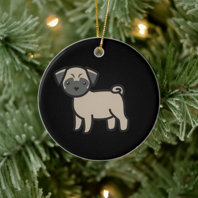 Pug Fawn Cartoon Ceramic Ornament (Tree)