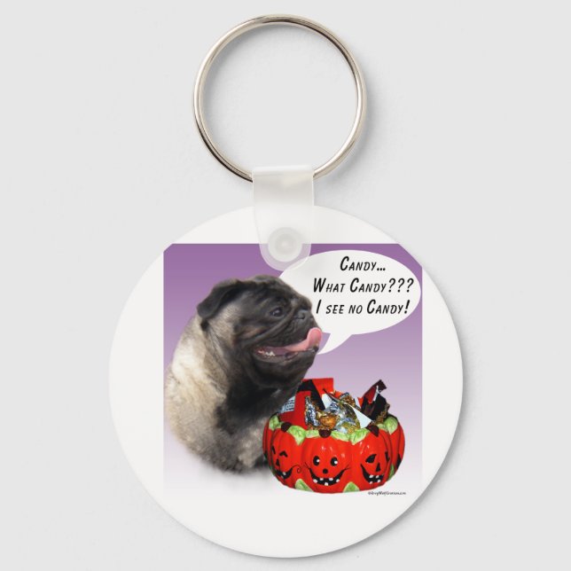 Pug (fawn) Halloween Candy Key Ring (Front)