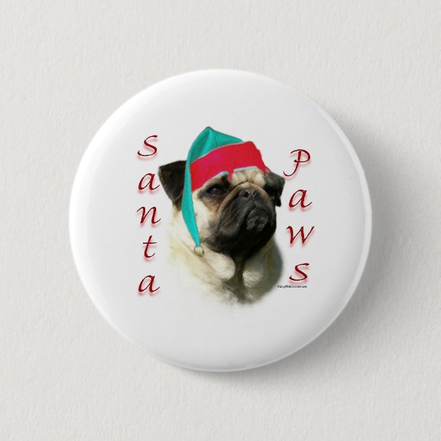 Pug (fawn) Santa Paws 6 Cm Round Badge (Front)
