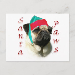 Pug (fawn) Santa Paws Holiday Postcard