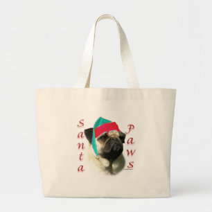 Pug (fawn) Santa Paws Large Tote Bag