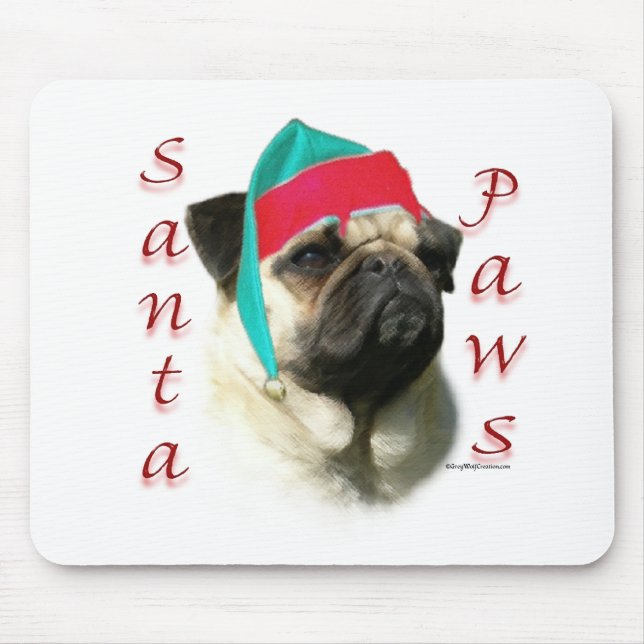 Pug (fawn) Santa Paws Mouse Pad (Front)