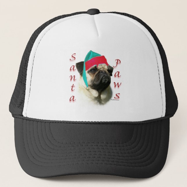 Pug (fawn) Santa Paws Trucker Hat (Front)