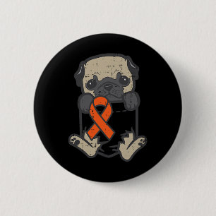 Pug Feet Orange Ribbon Pocket Leukaemia Cancer Awa 6 Cm Round Badge