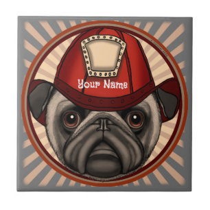 Pug Firefighter  Ceramic Tile