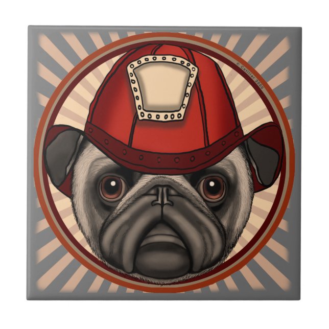 Pug Firefighter  Tile (Front)