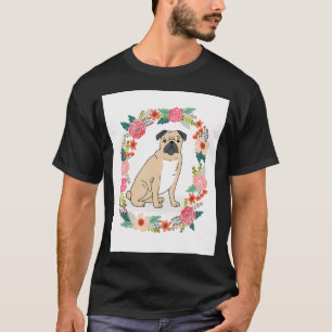 Pug Flower Ring cute florals white minimal drawing T-Shirt