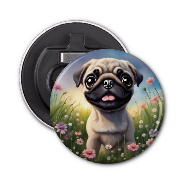 Pug Flowers Bottle Opener (Front)