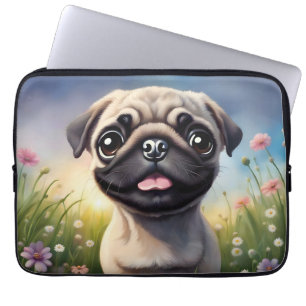 Pug Flowers Laptop Sleeve