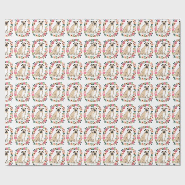 Pug Flowers Wrapping Paper - cute pug wrapping (Seam)