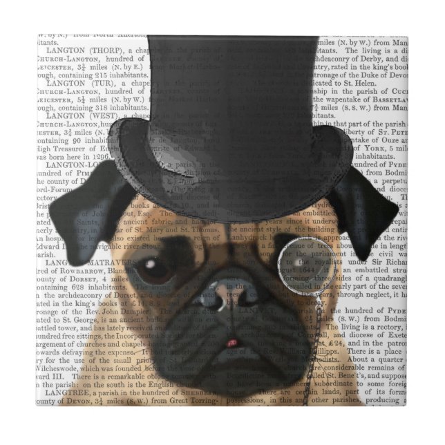 Pug, Formal Hound and Hat Ceramic Tile (Front)