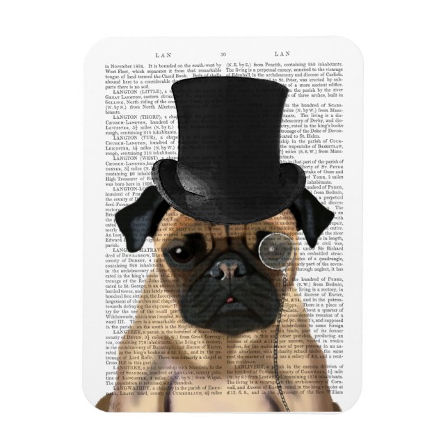 Pug, Formal Hound and Hat Magnet (Vertical)