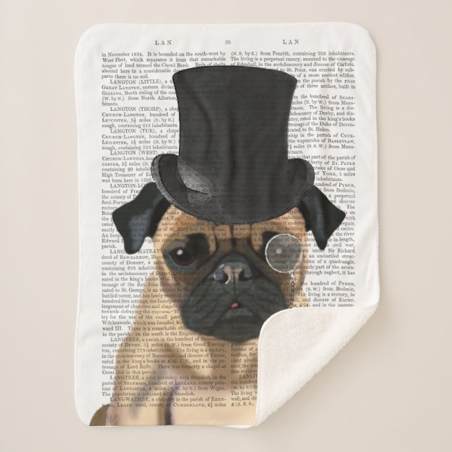 Pug, Formal Hound and Hat Sherpa Blanket (Front)