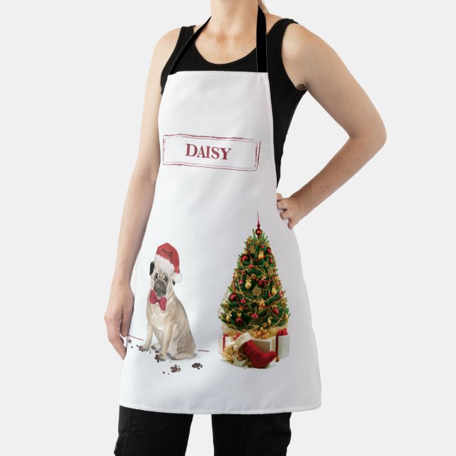 Pug Funny Christmas Dog with Tree Apron (Insitu)