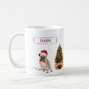 Pug Funny Christmas Dog with Tree Coffee Mug