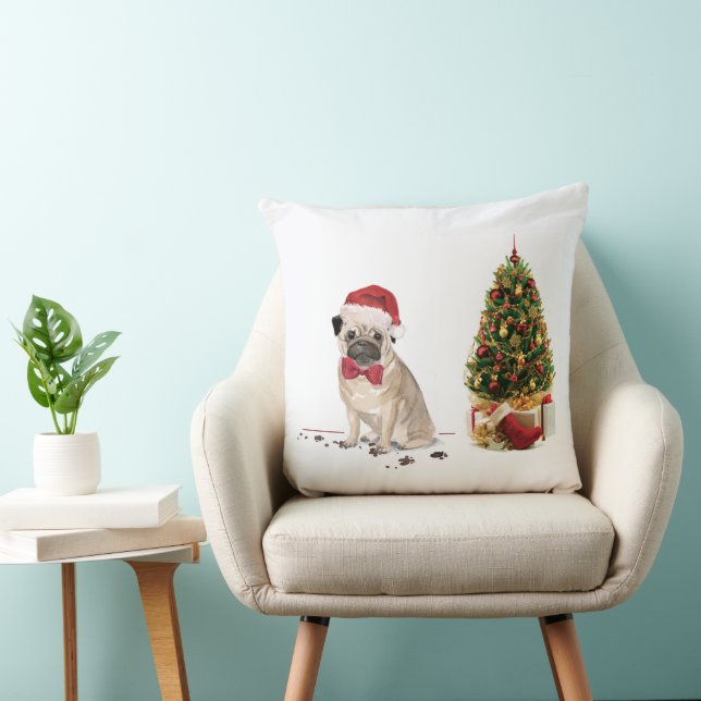 Pug Funny Christmas Dog with Tree Cushion (Chair)