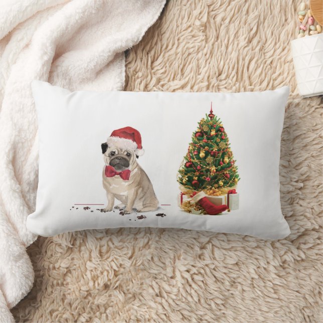 Pug Funny Christmas Dog with Tree Lumbar Cushion (Blanket)