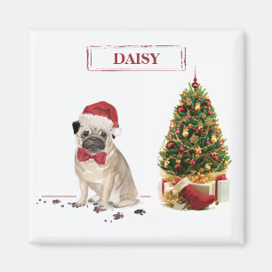Pug Funny Christmas Dog with Tree Magnet