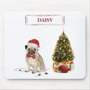 Pug Funny Christmas Dog with Tree Mouse Pad