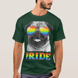 Pug Gay Pride LGBT Rainbow Flag Sunglasses T  LGBT T-Shirt