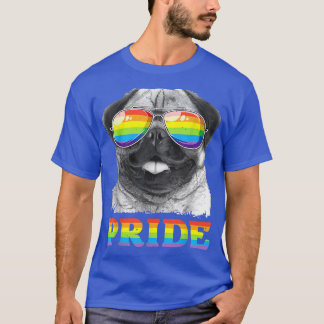 Pug Gay Pride LGBT Rainbow Flag Sunglasses T  LGBT T-Shirt