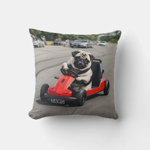 Pug go-kart racing cushion