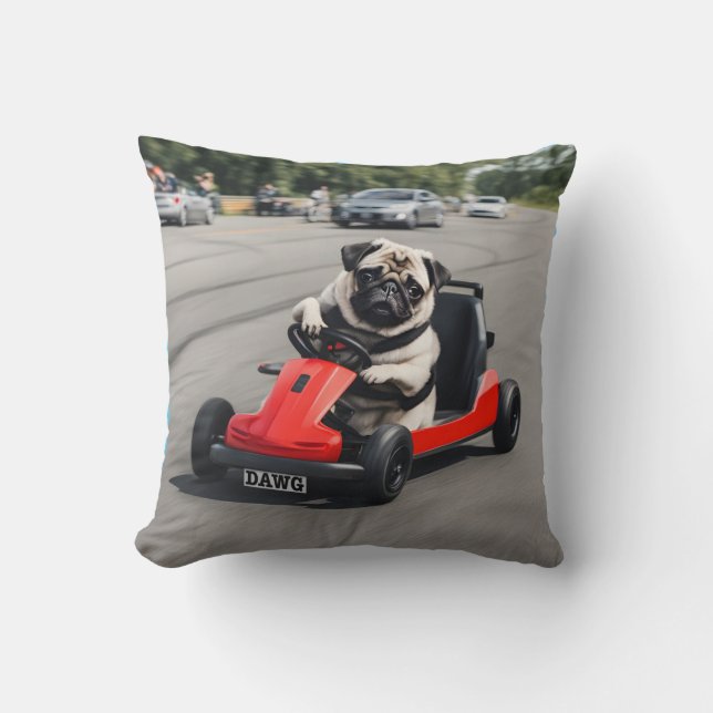 Pug go-kart racing cushion (Front)