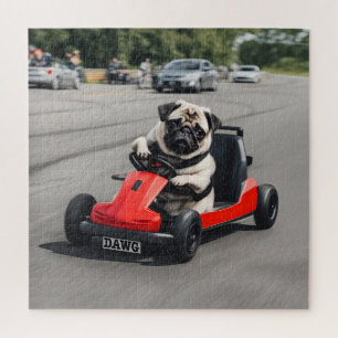 Pug go-kart racing jigsaw puzzle