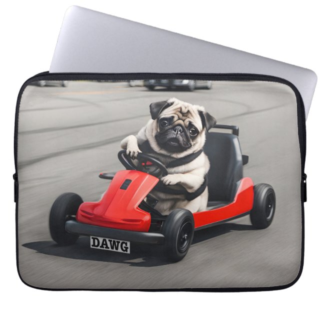 Pug go-kart racing laptop sleeve (Front)
