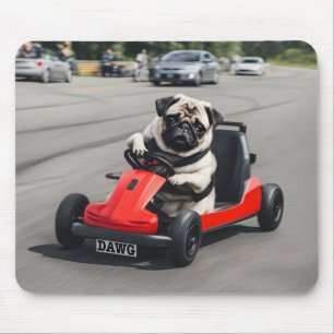 Pug go-kart racing mouse pad