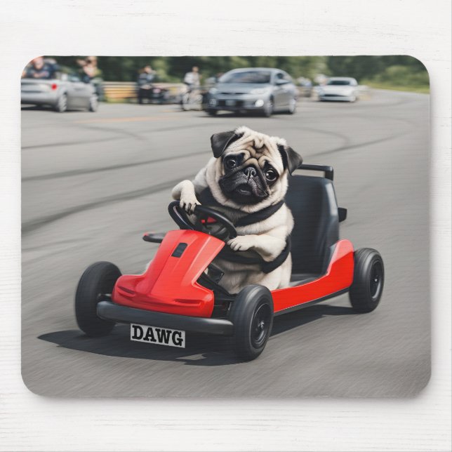 Pug go-kart racing mouse pad (Front)