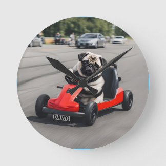 Pug go-kart racing round clock