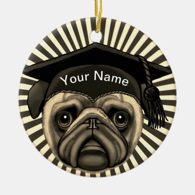 Pug Grad   Ceramic Ornament (Front)